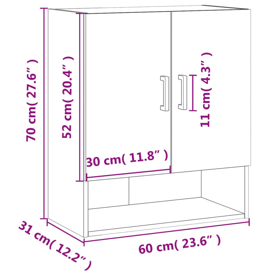 Armoire murale blanc 60x31x70 cm bois d'ingénierie - 12