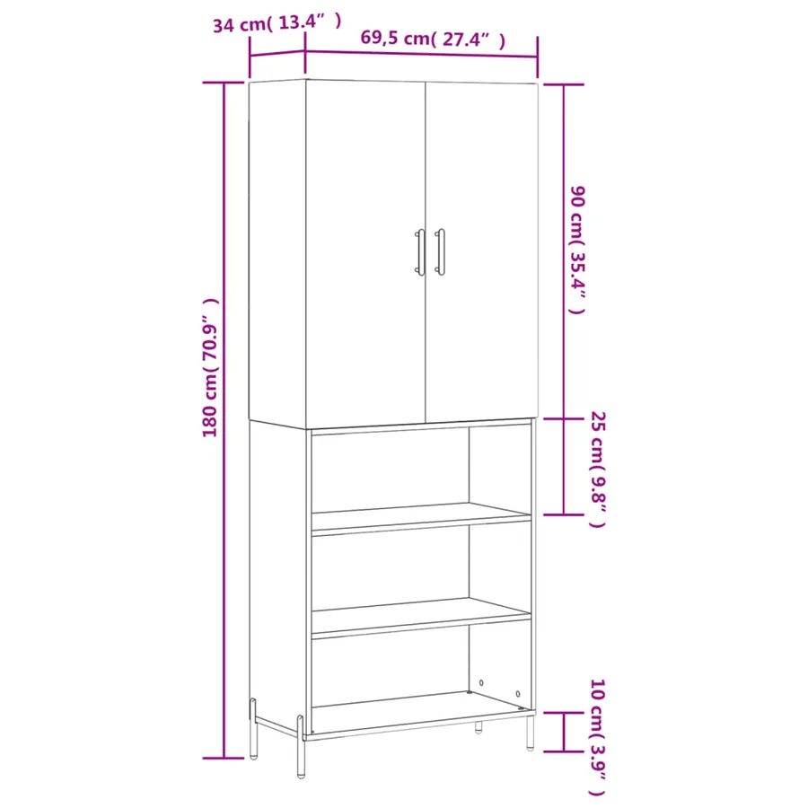 Buffet haut Blanc 69,5x34x180 cm Bois d'ingénierie - 13