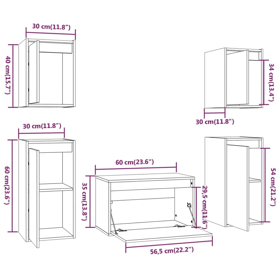 Meubles TV 5 pcs Blanc Bois massif de pin - 11