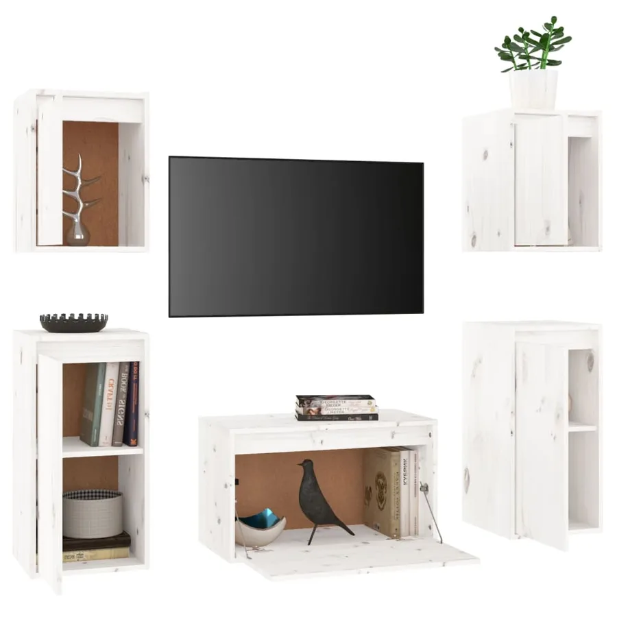 Meubles TV 5 pcs Blanc Bois massif de pin - 4