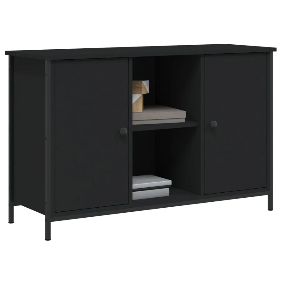 Meuble TV noir 100x35x65 cm bois d'ingénierie - 3