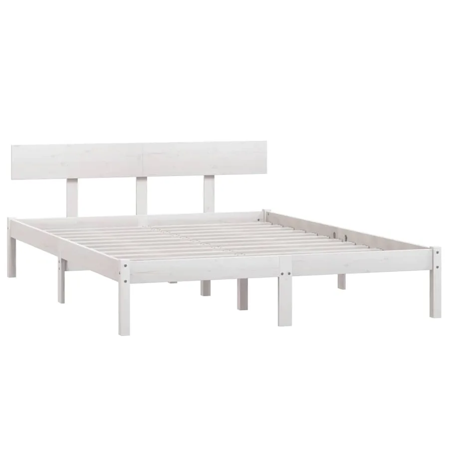 Cadre de lit sans matelas blanc bois massif 140x190 cm - 3