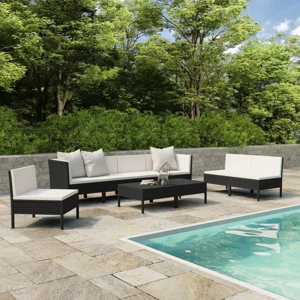 Salon de jardin 9 pcs avec coussins Résine tressée Noir