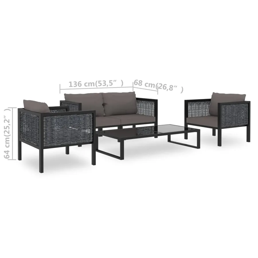 Salon de jardin 5 pcs avec coussins résine tressée anthracite - 10