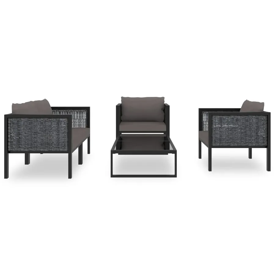 Salon de jardin 5 pcs avec coussins résine tressée anthracite - 3