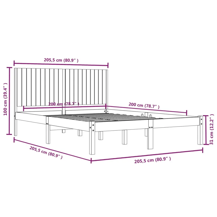 Cadre de lit sans matelas blanc 200x200 cm bois massif de pin - 6