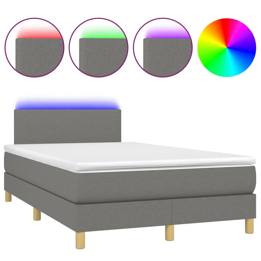 Sommier à lattes de lit et matelas et LED Gris foncé 120x200 cm - 2