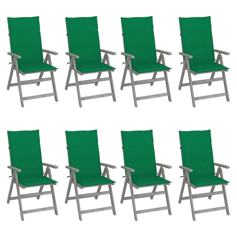 Chaises inclinables de jardin et coussins lot de 8 Gris Acacia