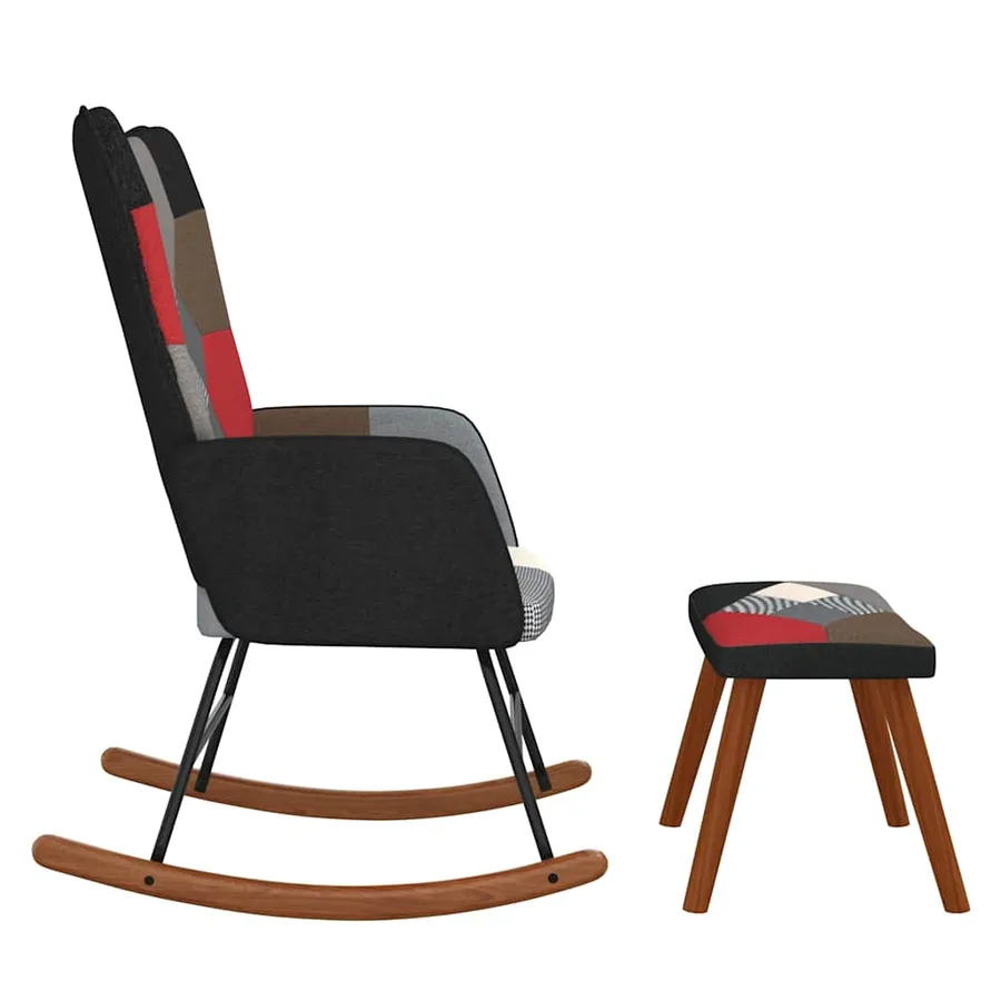 Chaise à bascule avec tabouret Patchwork Tissu - 4