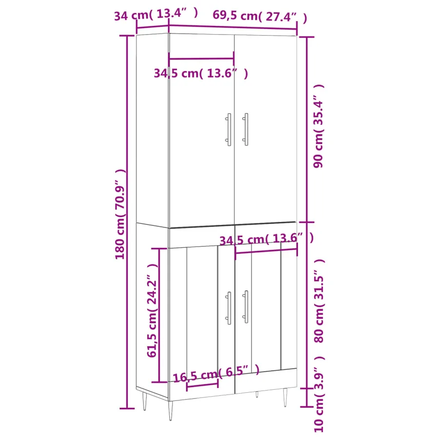 Buffet haut Blanc 69,5x34x180 cm Bois d'ingénierie - 13