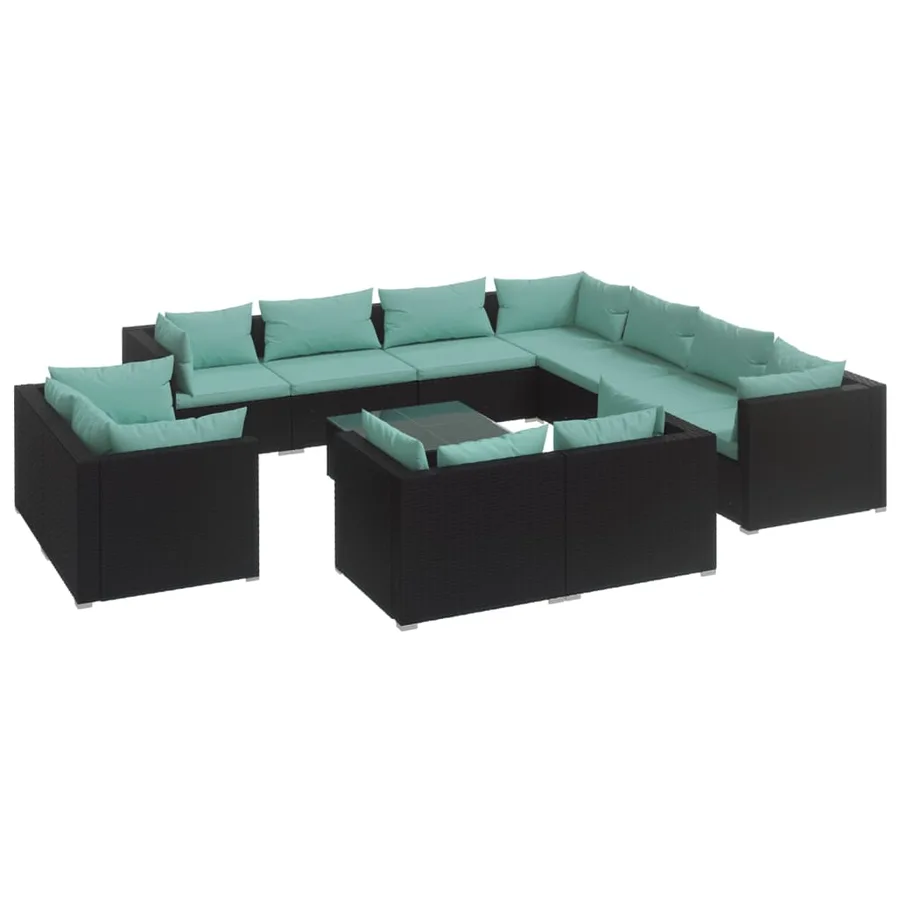 Salon de jardin 12 pcs avec coussins Noir Résine tressée - 2