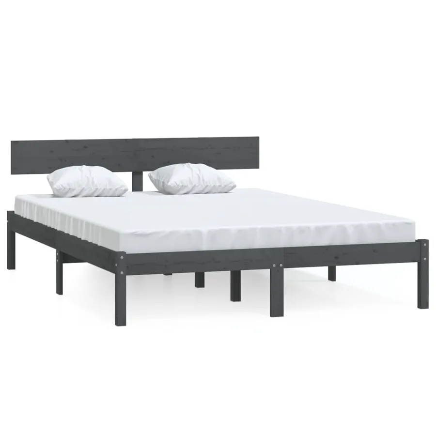 Cadre de lit sans matelas gris bois de pin massif - 2