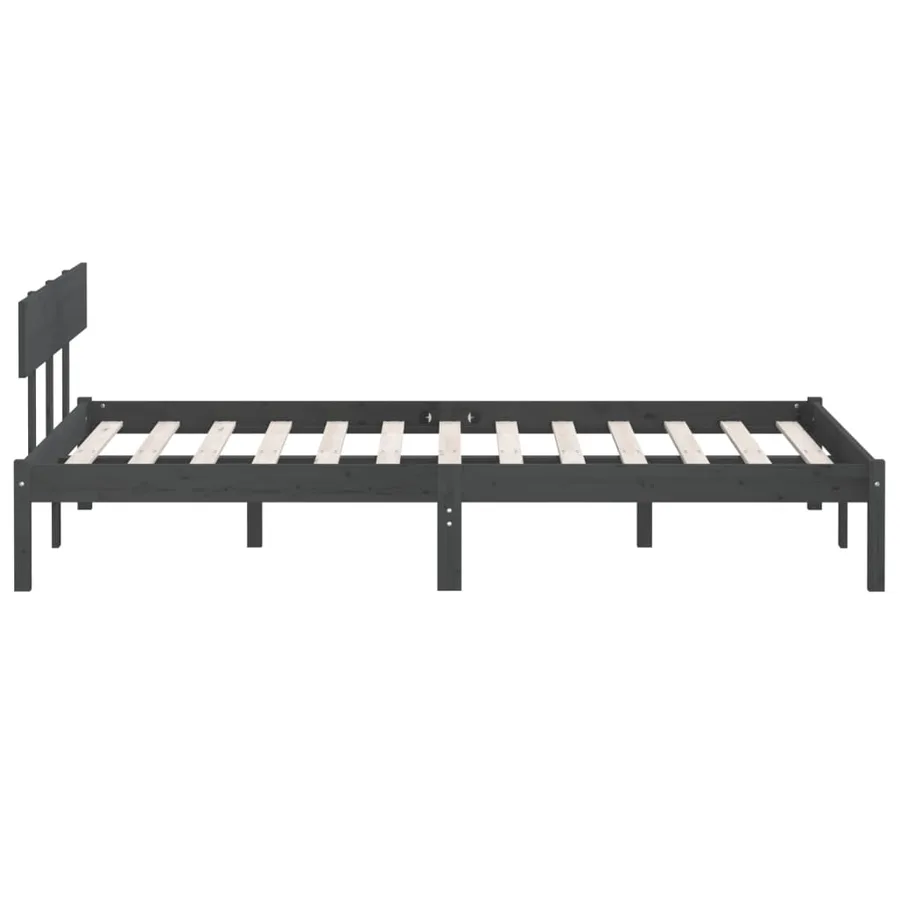 Cadre de lit sans matelas gris bois de pin massif - 5