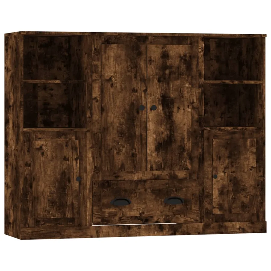 Buffets 3 pcs chêne fumé bois d'ingénierie - 2