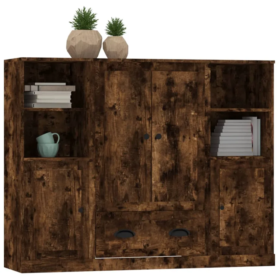 Buffets 3 pcs chêne fumé bois d'ingénierie - 4