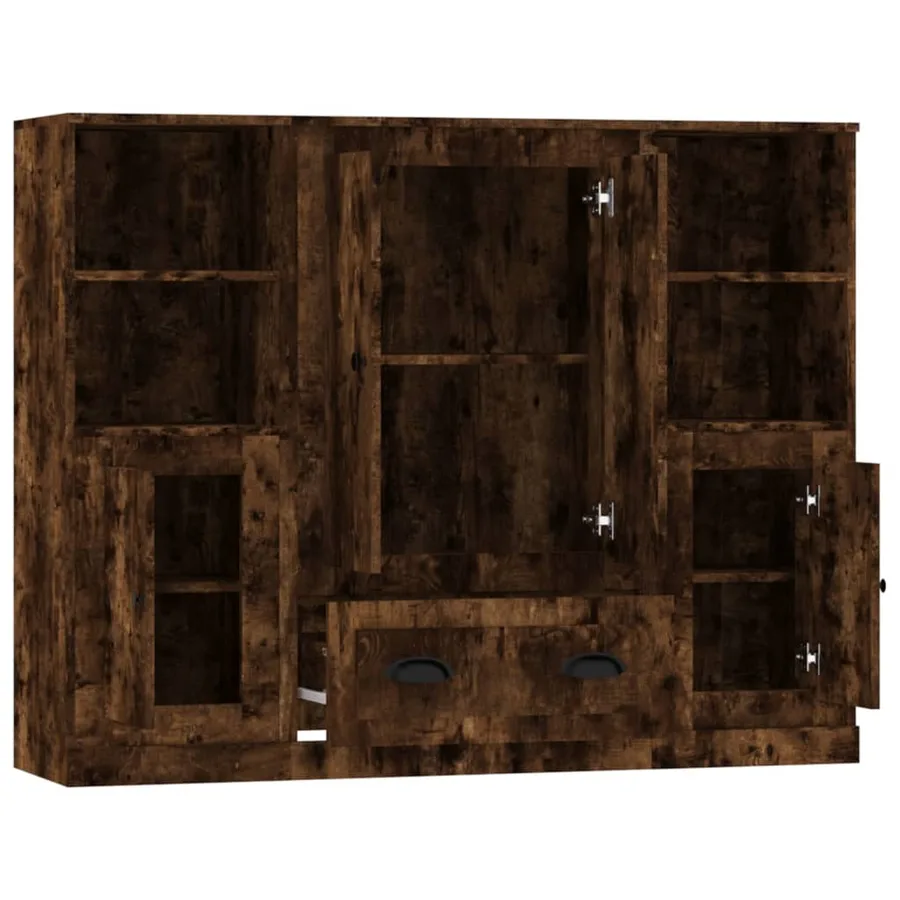 Buffets 3 pcs chêne fumé bois d'ingénierie - 6