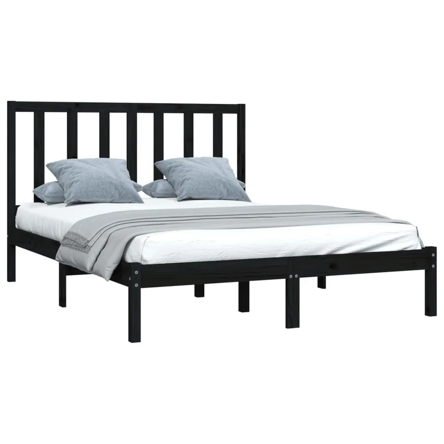 Cadre de lit sans matelas noir bois de pin massif 140x190 cm - 3
