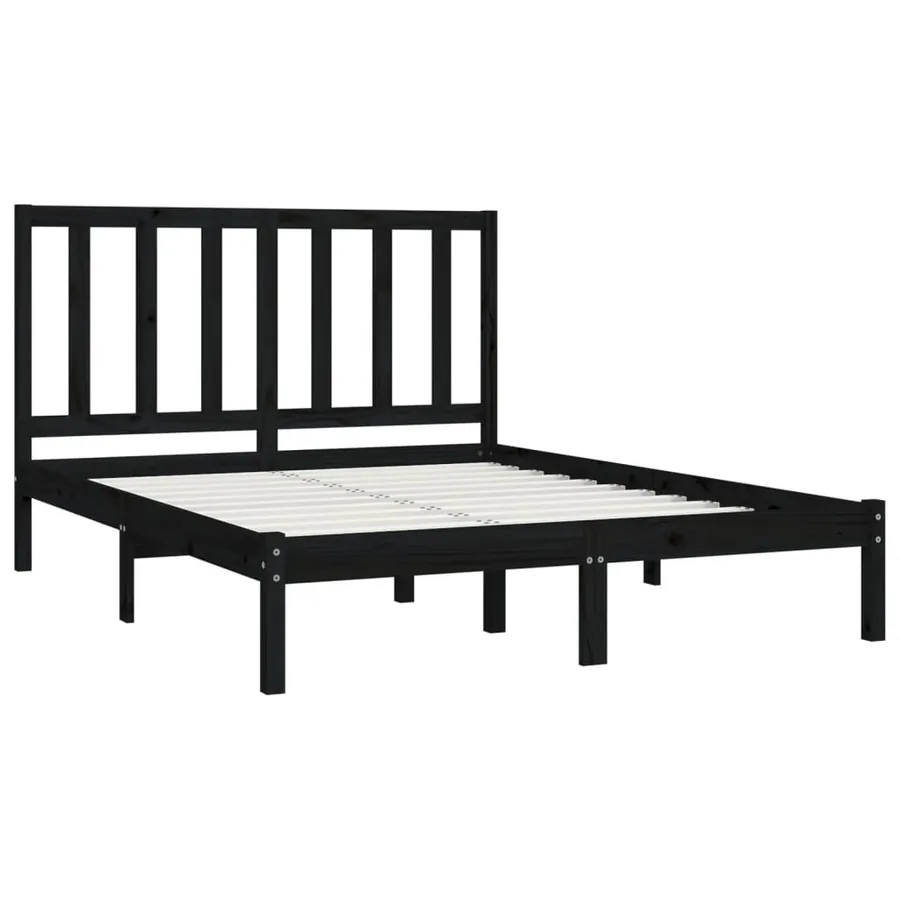 Cadre de lit sans matelas noir bois de pin massif 140x190 cm - 4