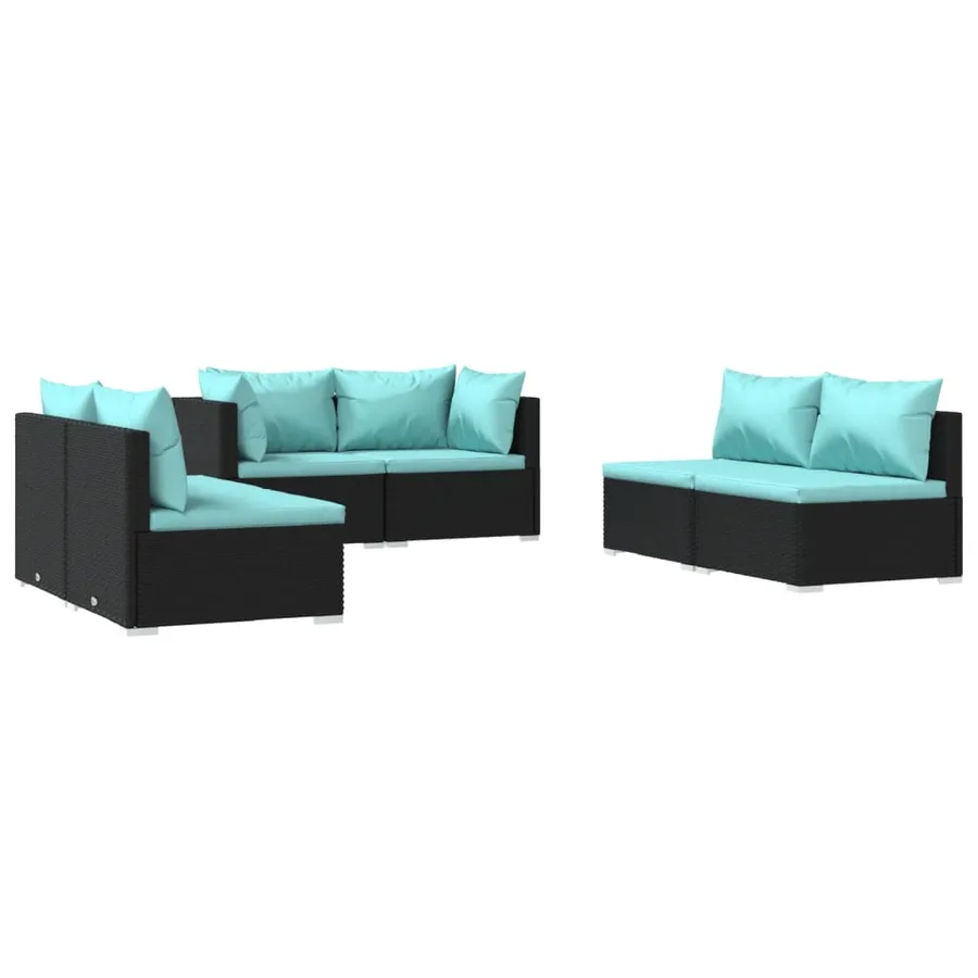 Salon de jardin 6 pcs avec coussins Résine tressée Noir - 2