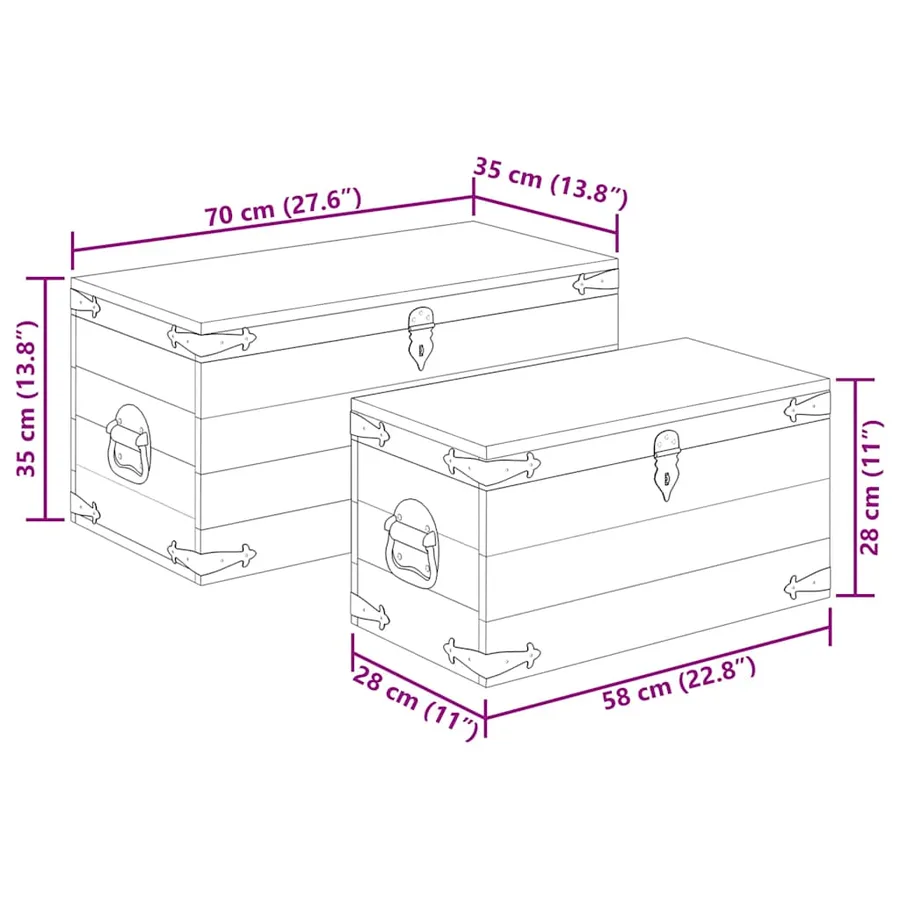 Coffre de rangement 2 pcs Bois de manguier brut - 11