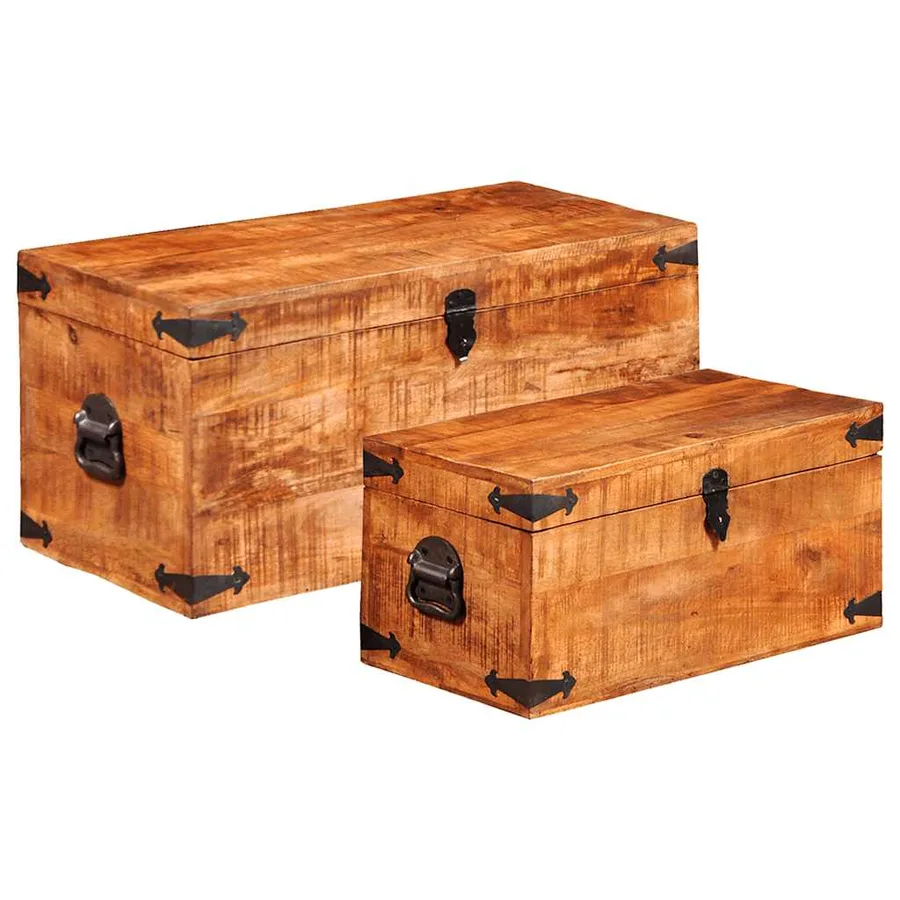 Coffre de rangement 2 pcs Bois de manguier brut - 2
