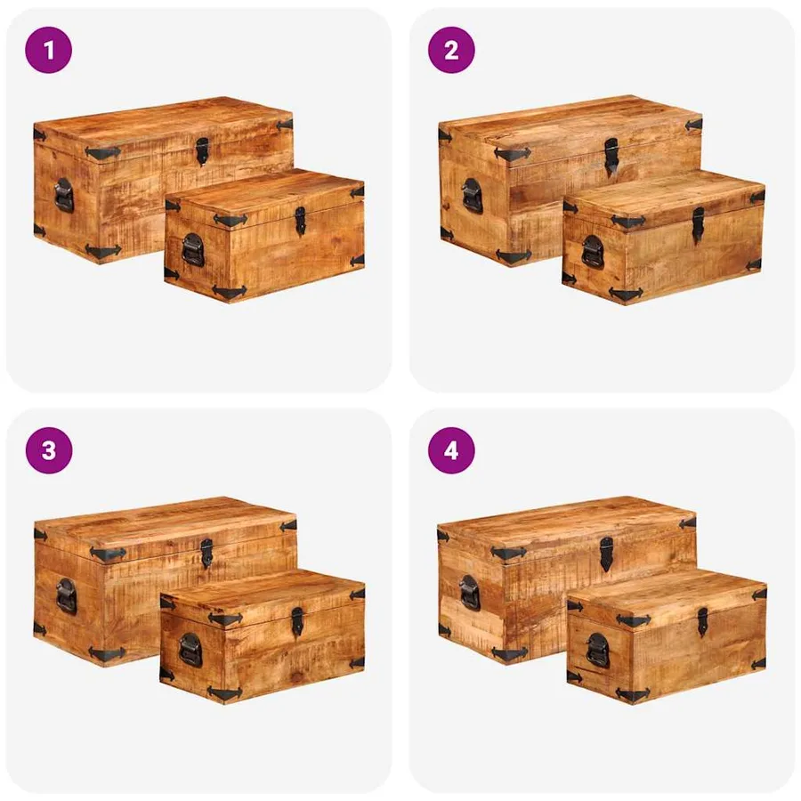 Coffre de rangement 2 pcs Bois de manguier brut - 3