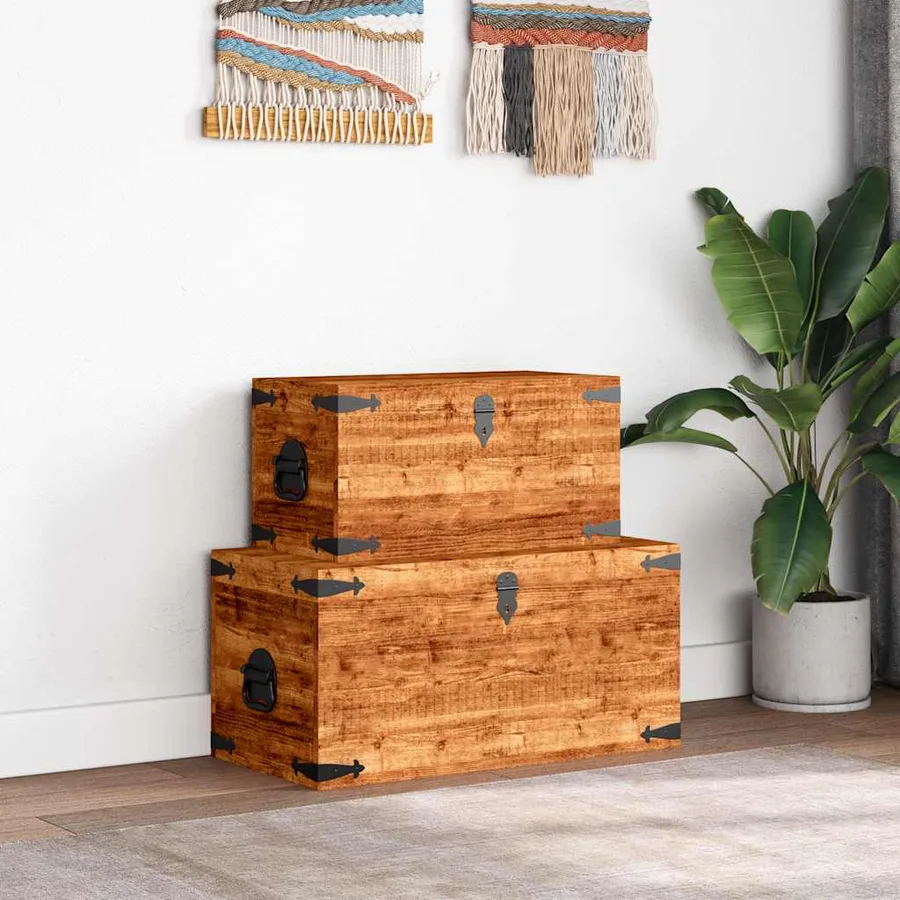 Coffre de rangement 2 pcs Bois de manguier brut - 4
