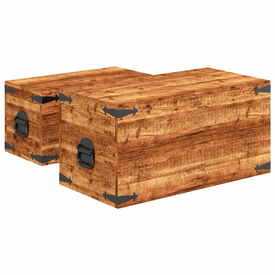 Coffre de rangement 2 pcs Bois de manguier brut - 8