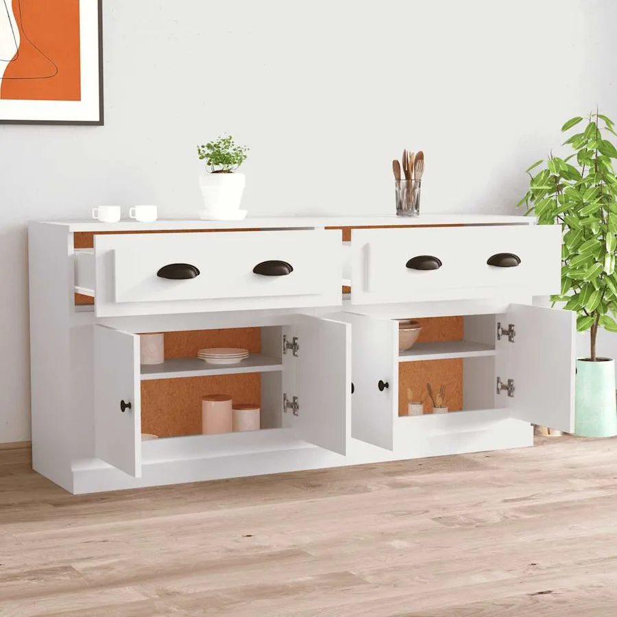 Buffets 2 pcs blanc bois d'ingénierie - 3
