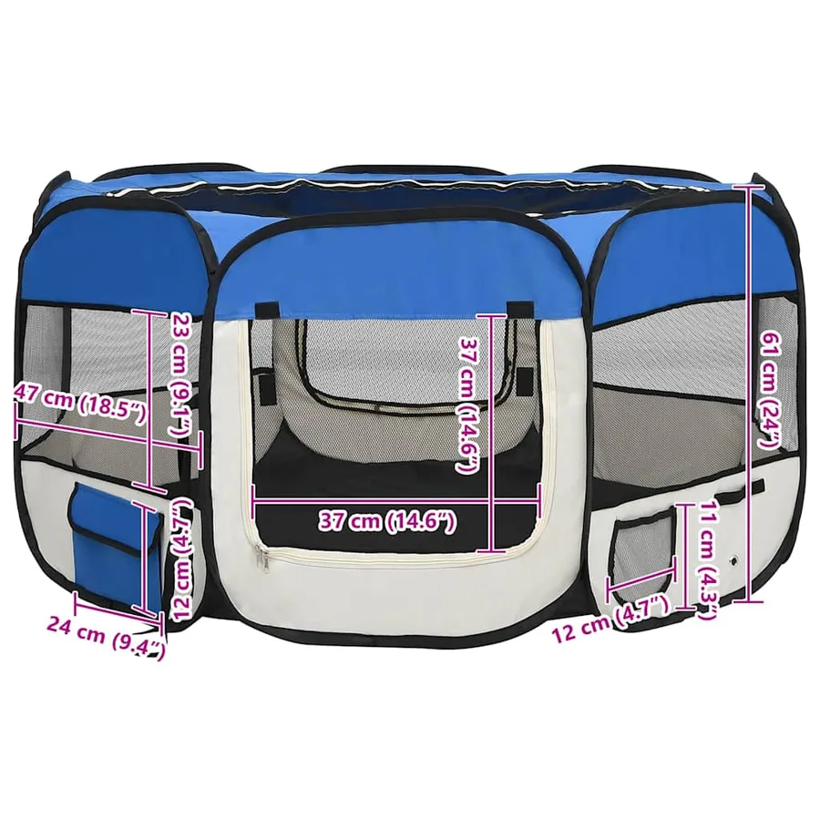 Parc pliable pour chien avec sac de transport Bleu 125x125x61cm - 13