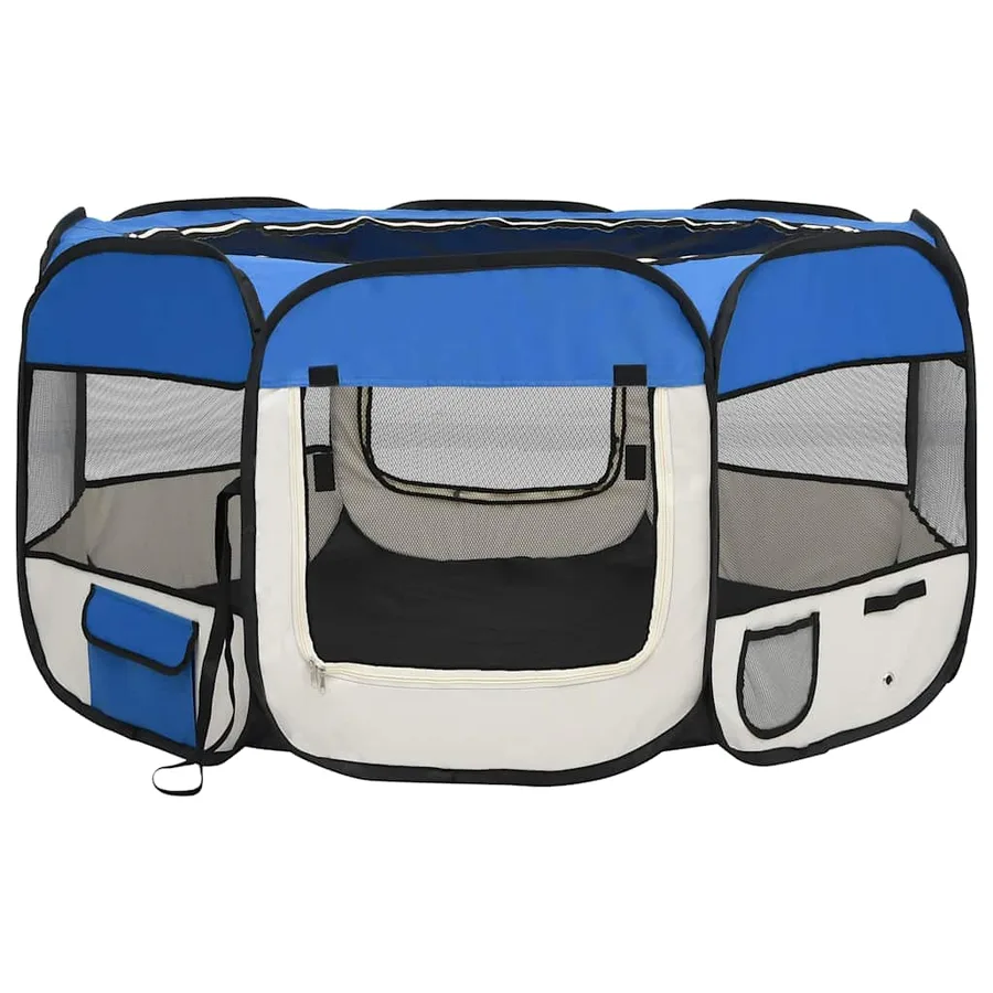 Parc pliable pour chien avec sac de transport Bleu 125x125x61cm - 2