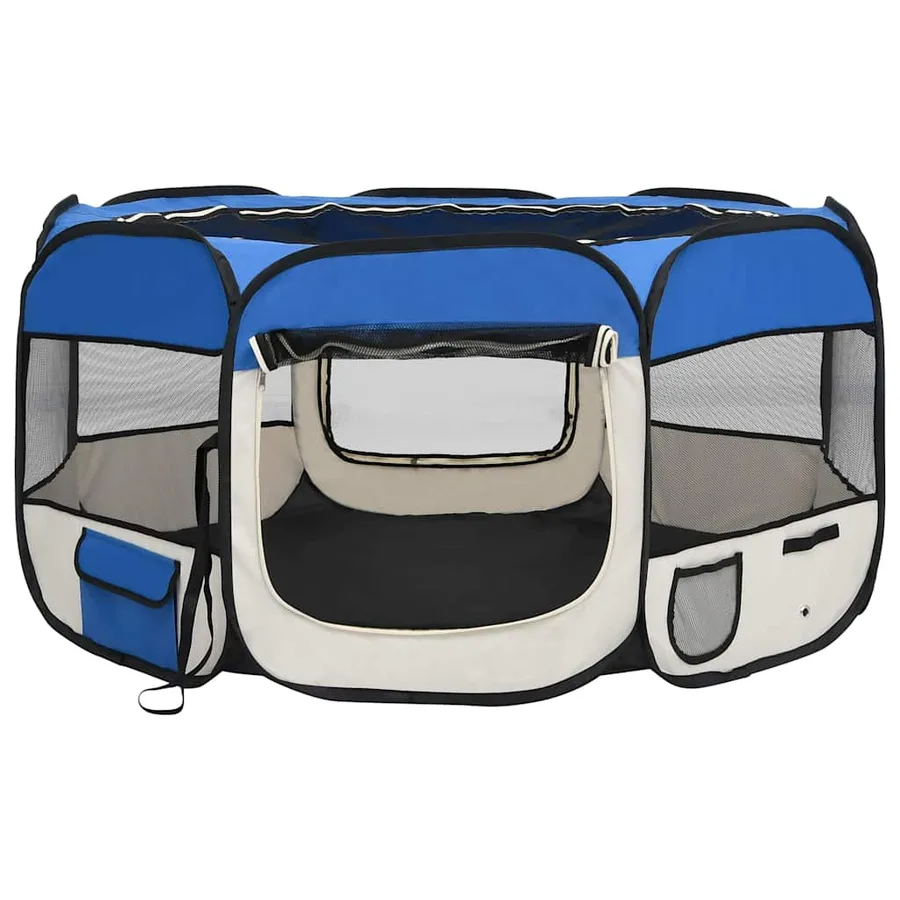 Parc pliable pour chien avec sac de transport Bleu 125x125x61cm - 3
