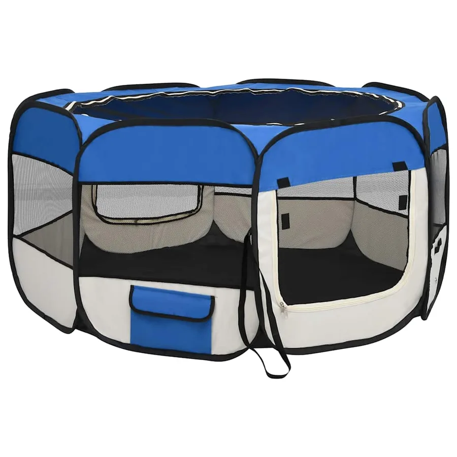 Parc pliable pour chien avec sac de transport Bleu 125x125x61cm - 4
