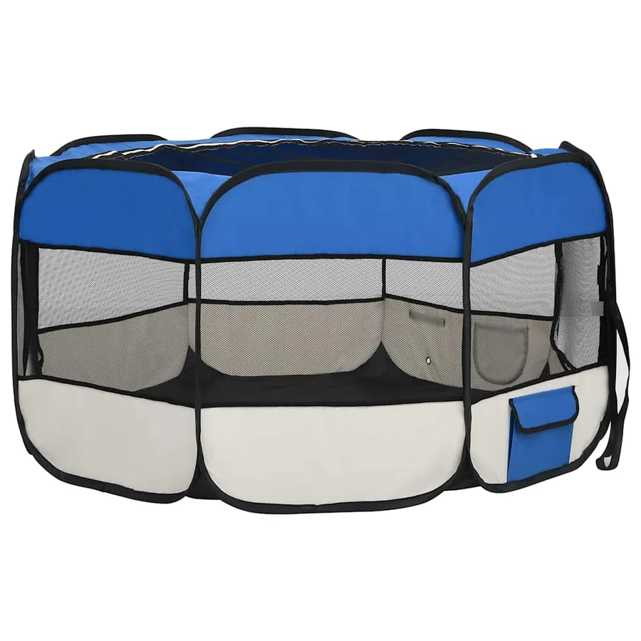 Parc pliable pour chien avec sac de transport Bleu 125x125x61cm - 5