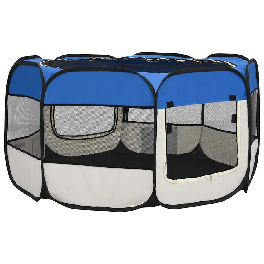 Parc pliable pour chien avec sac de transport Bleu 125x125x61cm - 6