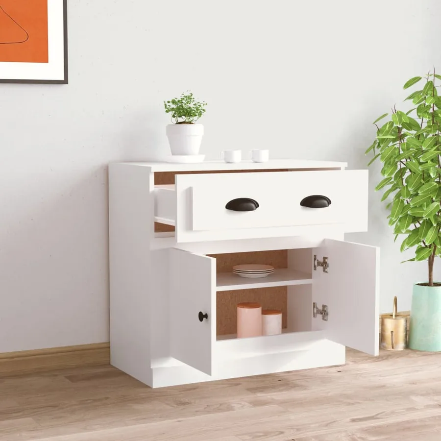 Buffet blanc 70x35,5x67,5 cm bois d'ingénierie - 3
