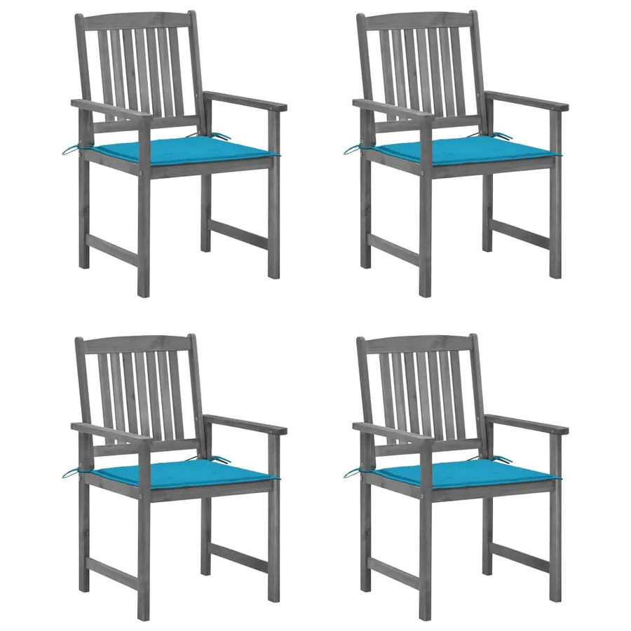 Chaises de jardin et coussins lot de 4 Gris Bois acacia massif