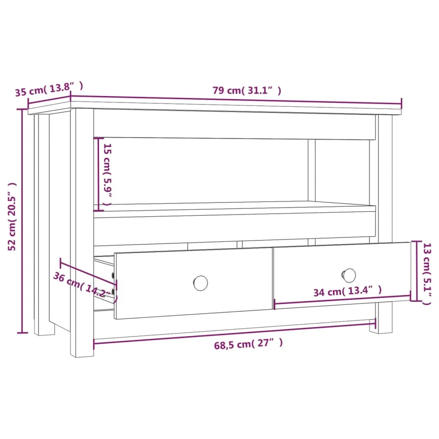 Meuble TV 79x35x52 cm Bois de pin massif - 10