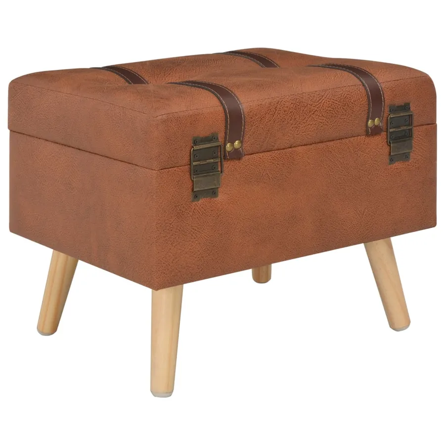 Tabouret de rangement 40 cm marron pâle similicuir - 2