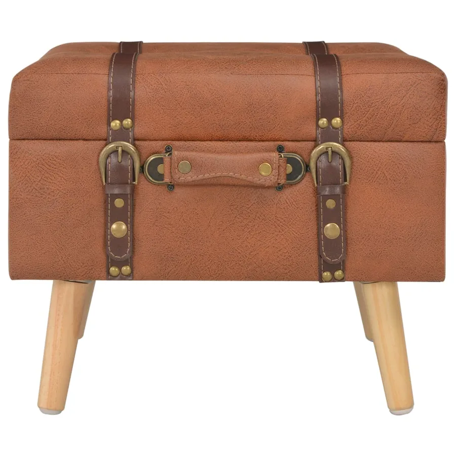 Tabouret de rangement 40 cm marron pâle similicuir - 3
