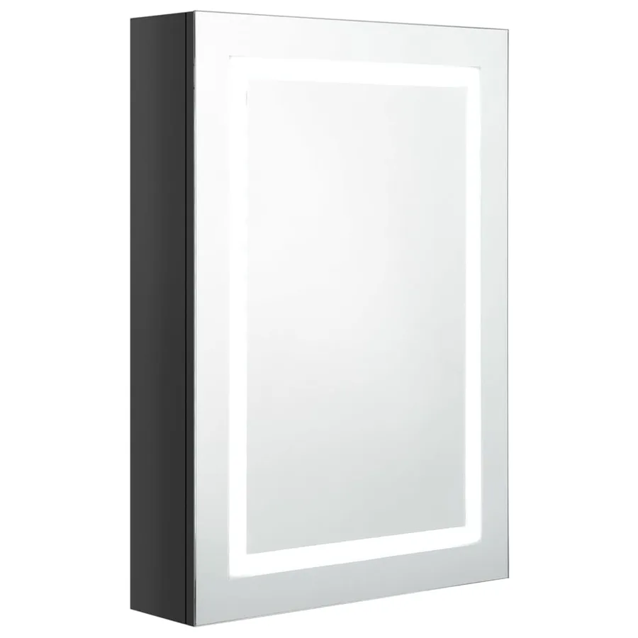 Armoire de salle de bain à miroir LED noir brillant 50x13x70 cm - 2