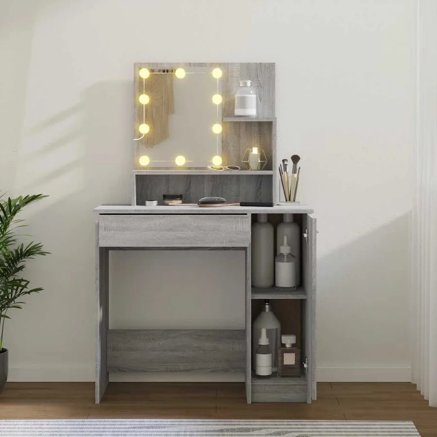 Coiffeuse avec LED Sonoma gris 86,5x35x136 cm - 15