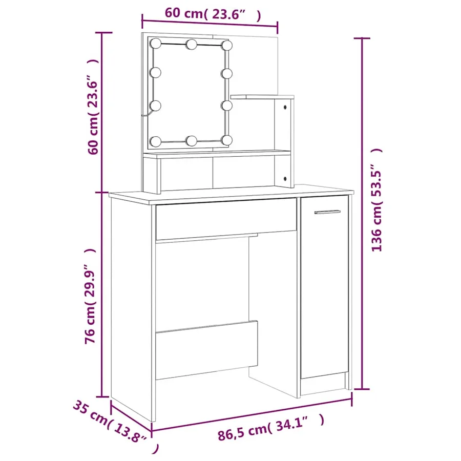 Coiffeuse avec LED Sonoma gris 86,5x35x136 cm - 17