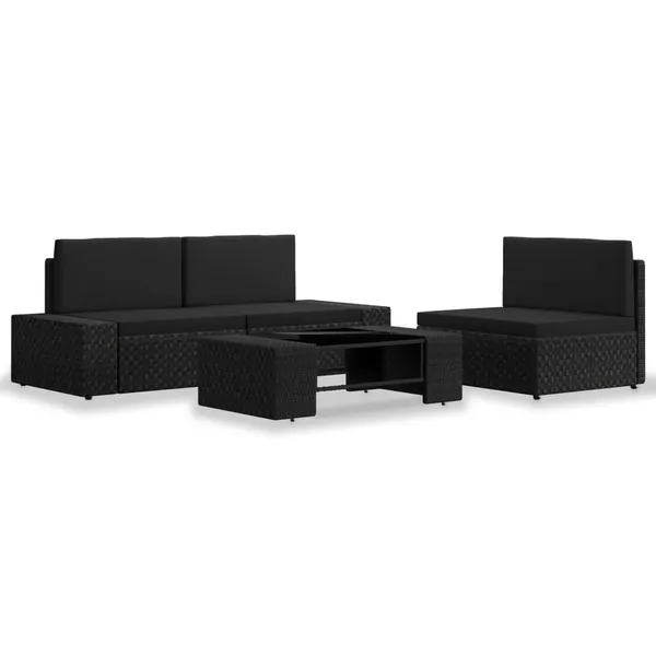 Salon de jardin 4 pcs Résine tressée Noir