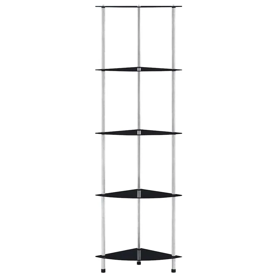 Étagère 5 niveaux Noir 30x30x130 cm Verre trempé - 2