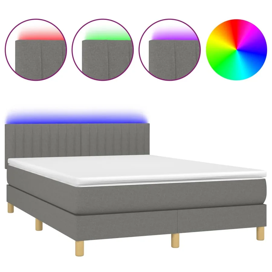 Sommier à lattes de lit et matelas et LED Gris foncé 140x190 cm - 2