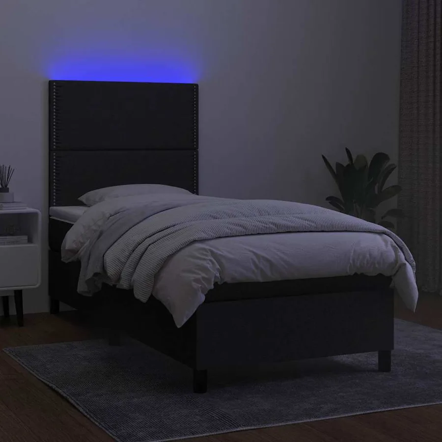 Sommier à lattes de lit avec matelas et LED Noir 80x200cm Tissu - 4