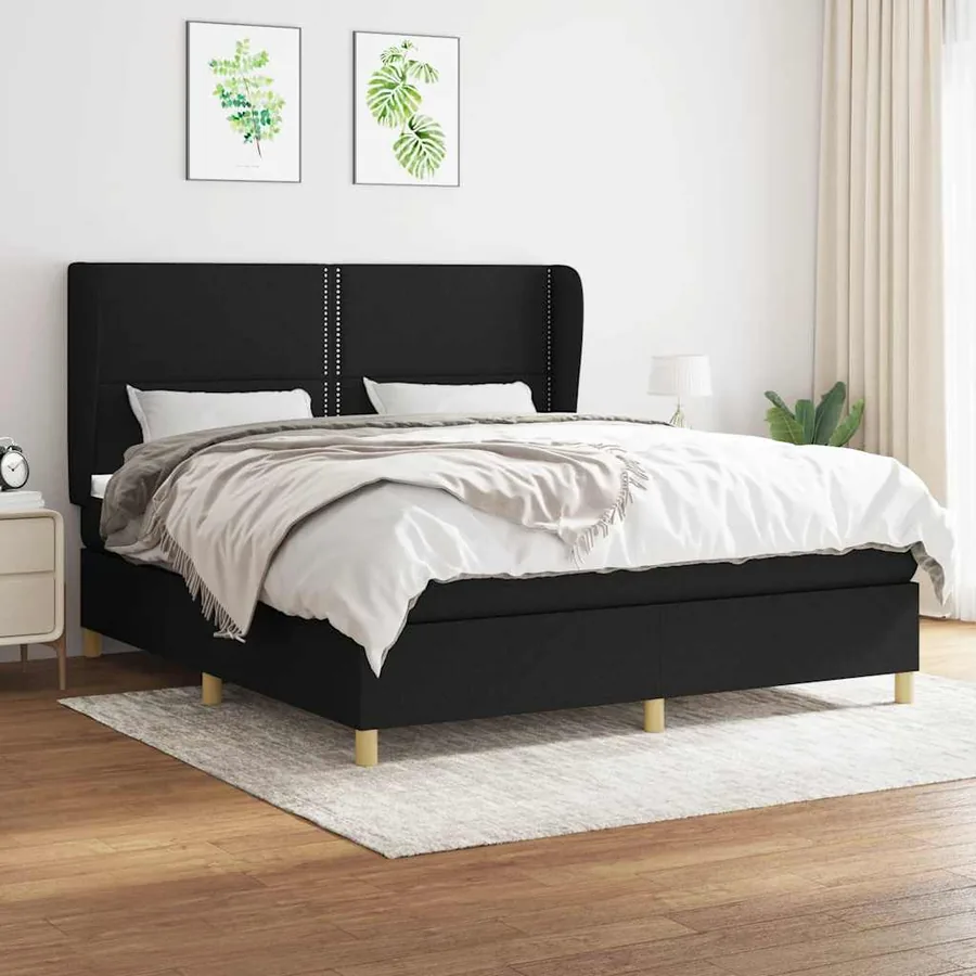 Sommier à lattes de lit avec matelas Noir 160x200 cm Tissu