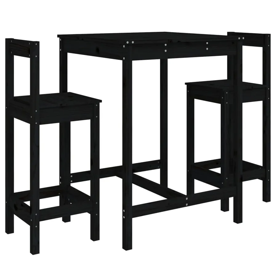 Ensemble de bar de jardin 3 pcs noir bois de pin massif - 2