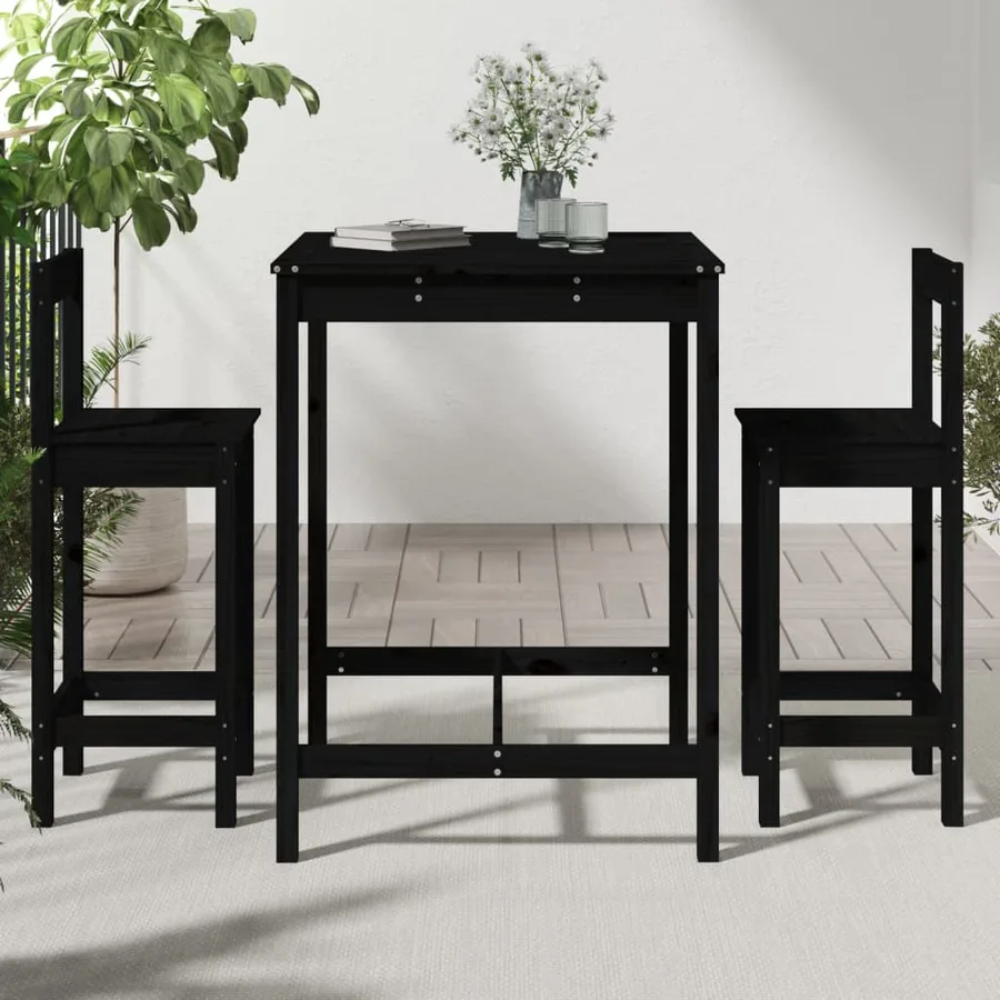 Ensemble de bar de jardin 3 pcs noir bois de pin massif - 3